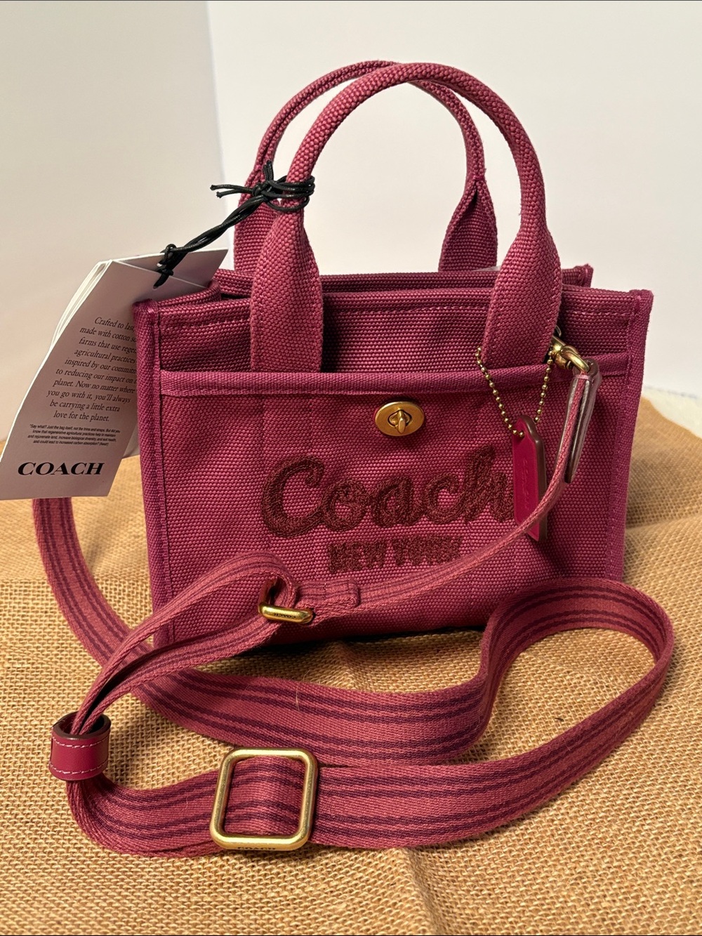 Coach 20 Canvas Crossbody Mini Tote in Pink (Berry/Deep Rose color) NWT
